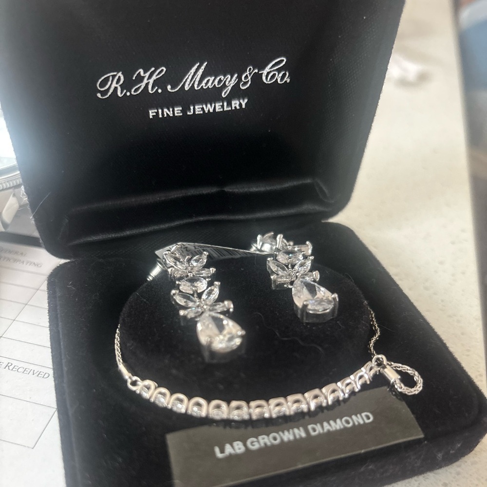 Platinum Plated Drop Earrings - Picture 2 of 3